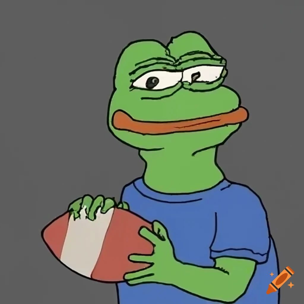 Pepe the frog holding a rugby ball on Craiyon