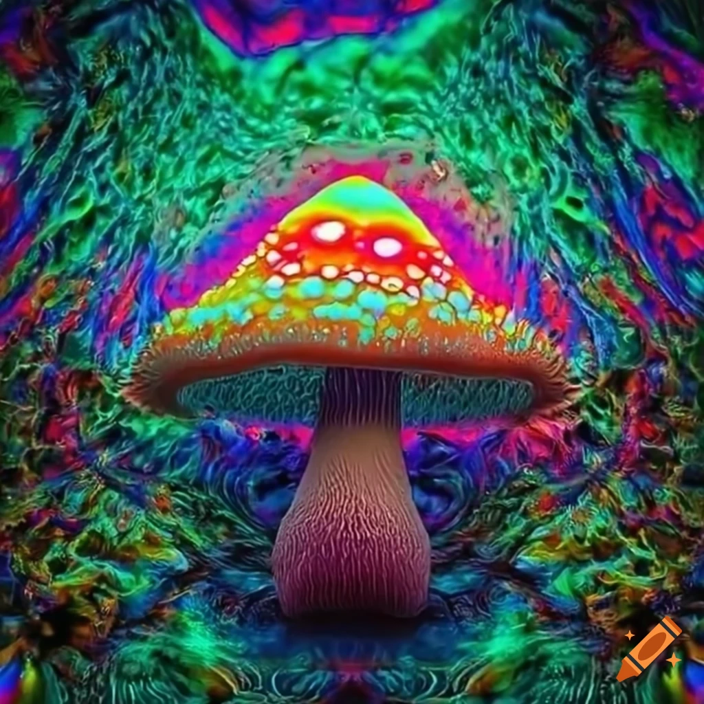Psychedelic mushroom in a mesmerizing psychedelic environment