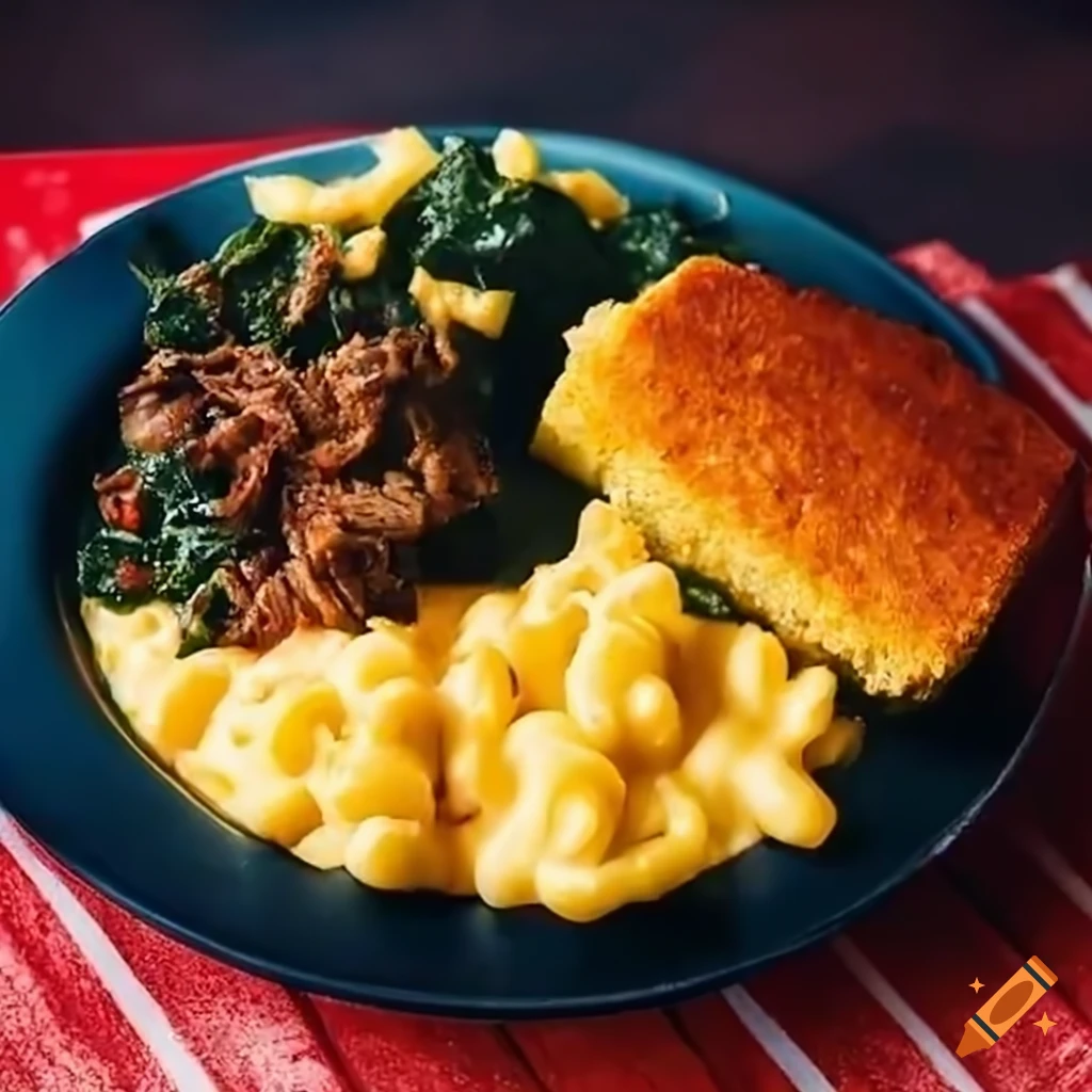 A plate of bbq pulled pork with a side of cooked collard greens and a