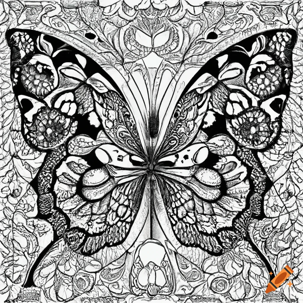 Prompt: create an advanced coloring book image of a majestic butterfly,  boasting intricate patterns and delicate details for a captivating coloring  experience. instructions: 1. begin by designing a lifelike and elegant  butterfly