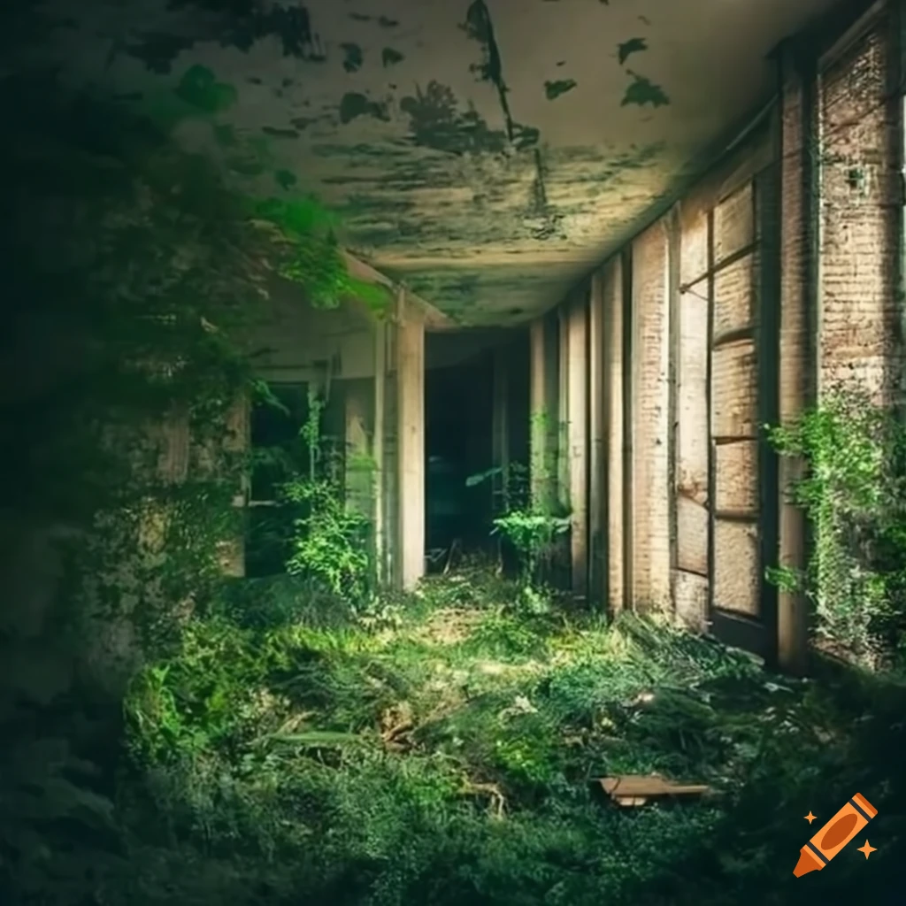 An Abandoned Building Being Taken Over By Greenery And Foliage That Is