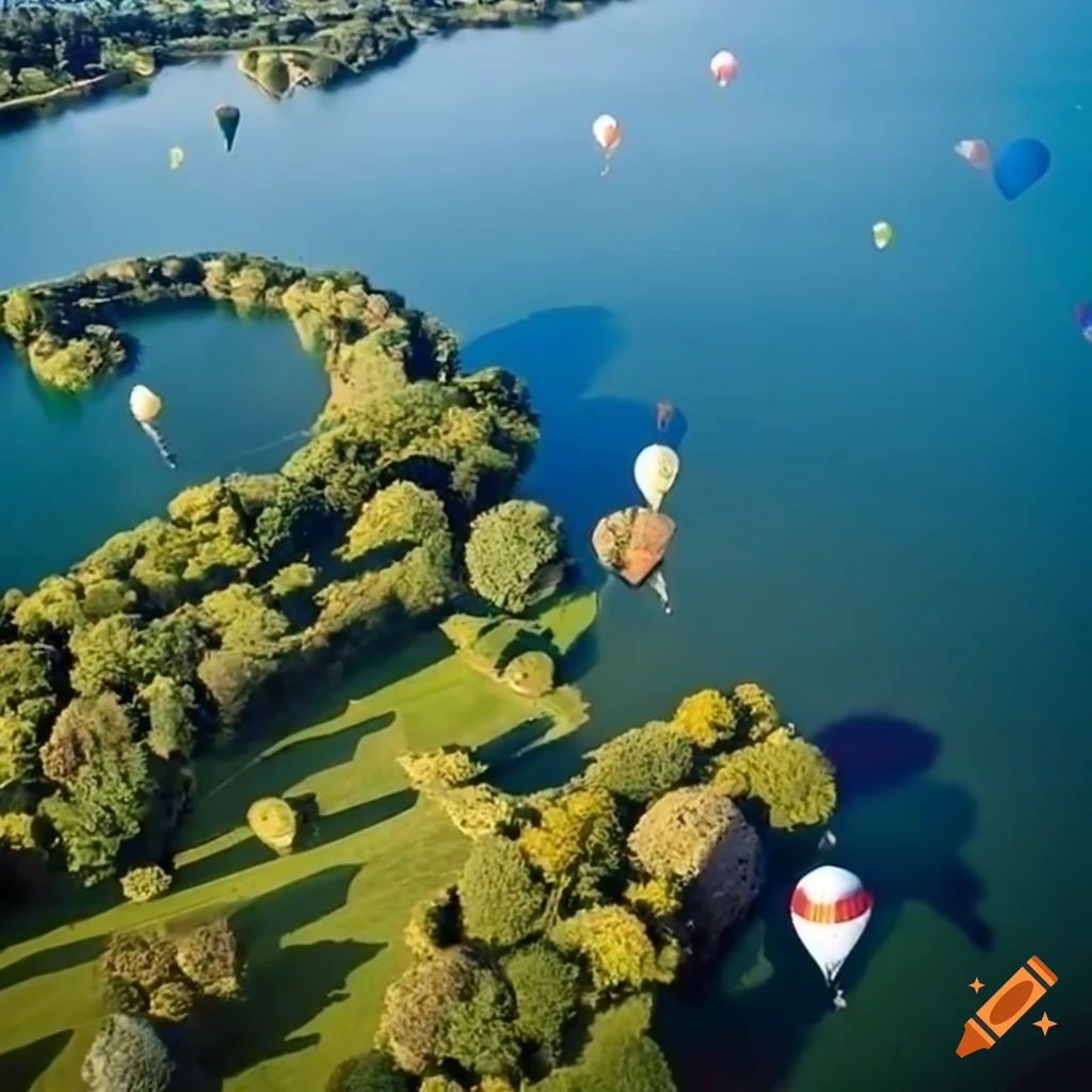 An aerial view of golfe du morbihan from a hot air balloon