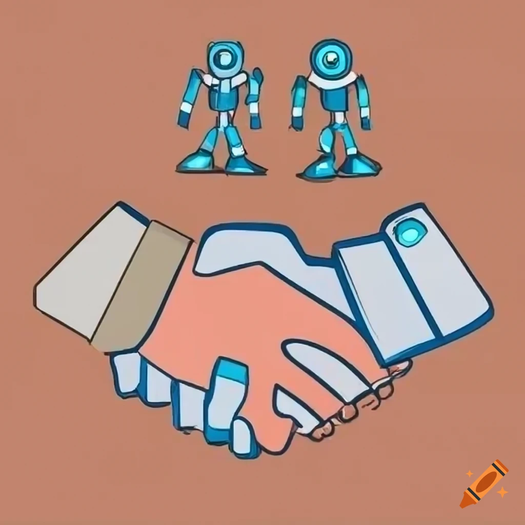 Stylized illustration of handshake between human and robot ...