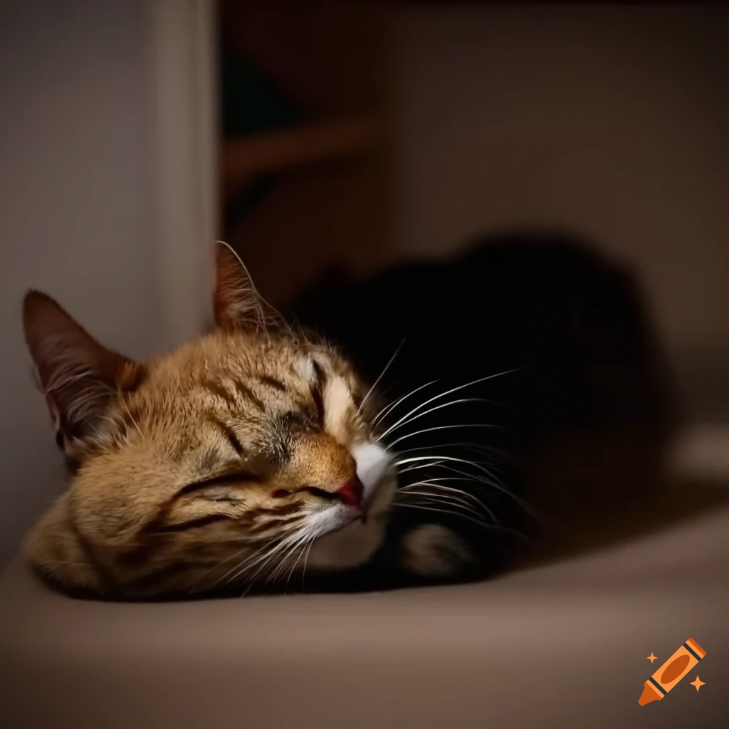 I need a picture of a cat sleeping in the cupboard