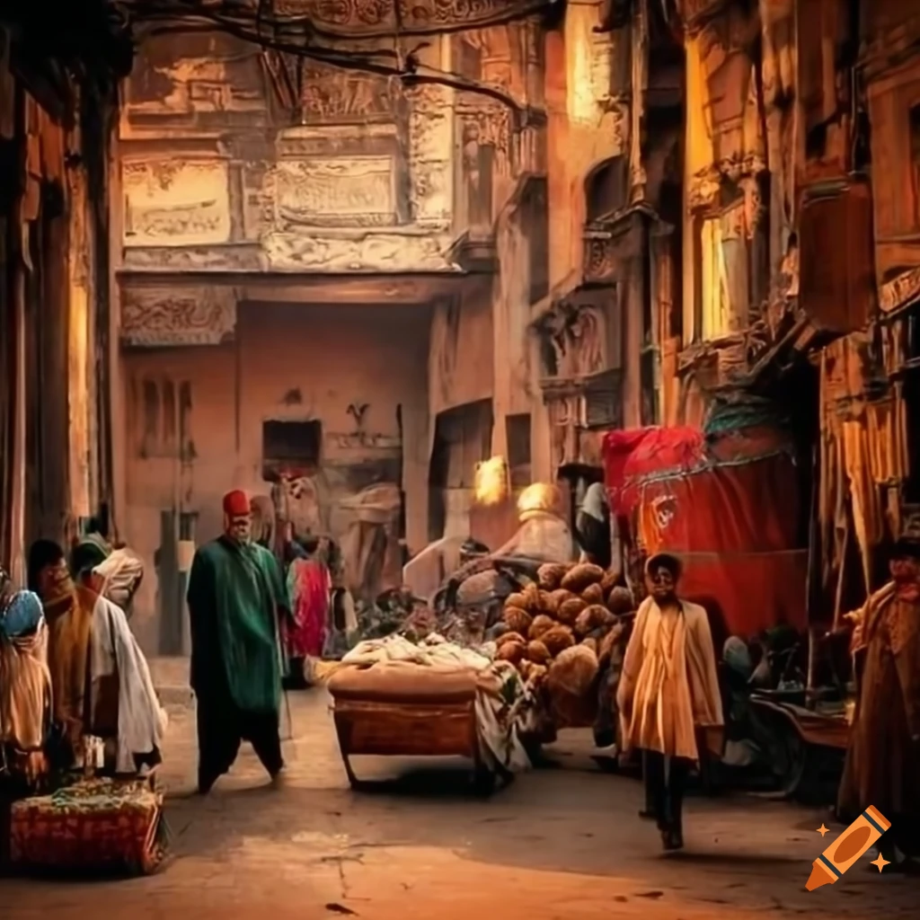 An old lahore vintage style market people's around on Craiyon