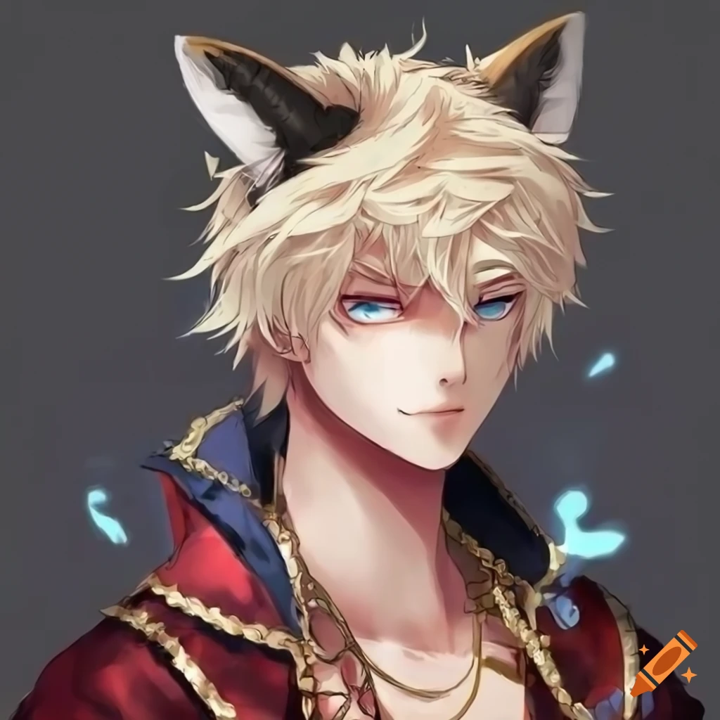 Blonde man with wolf ears in fancy kings clothes anime on Craiyon