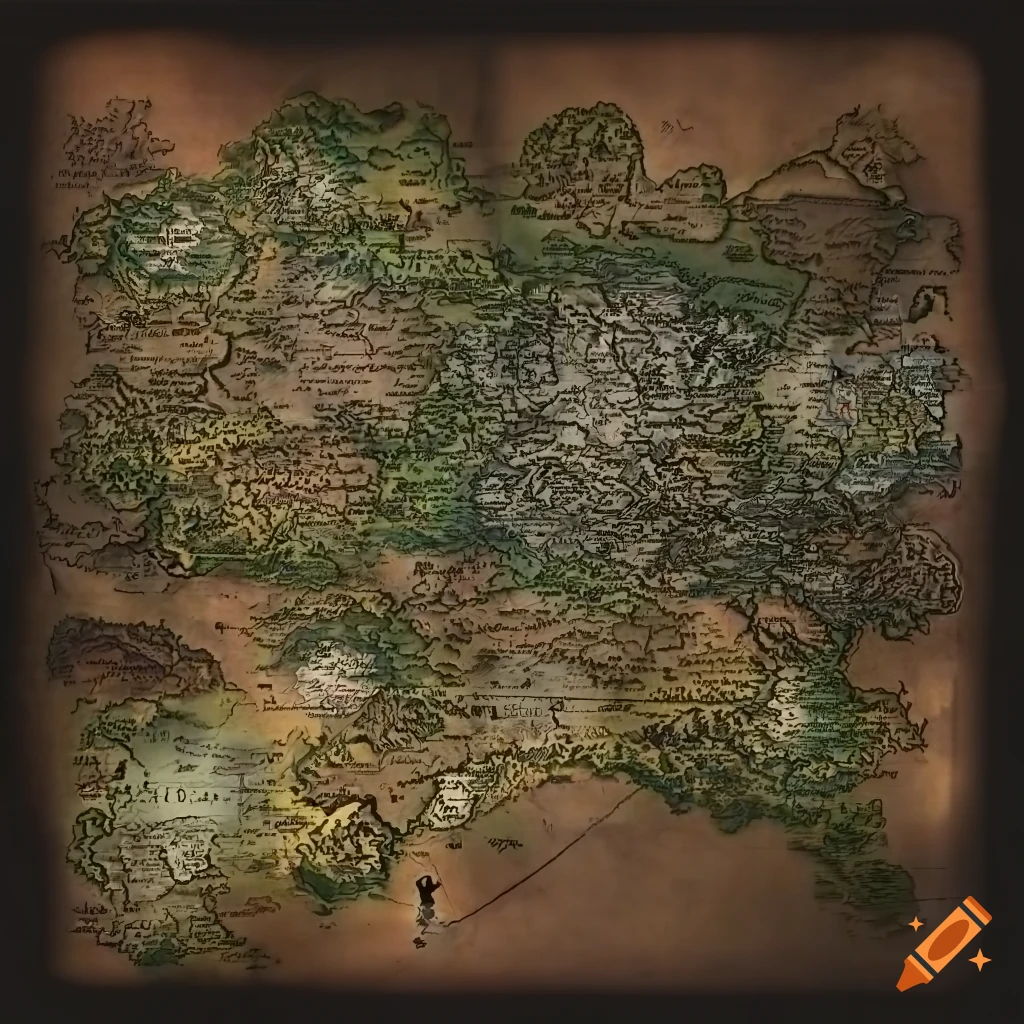 Carthographic map of a fantasy realm on Craiyon