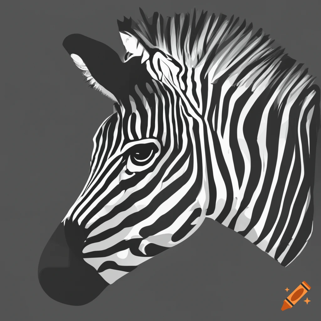 Detailed representation of a side view zebra's head in monochrome using ...