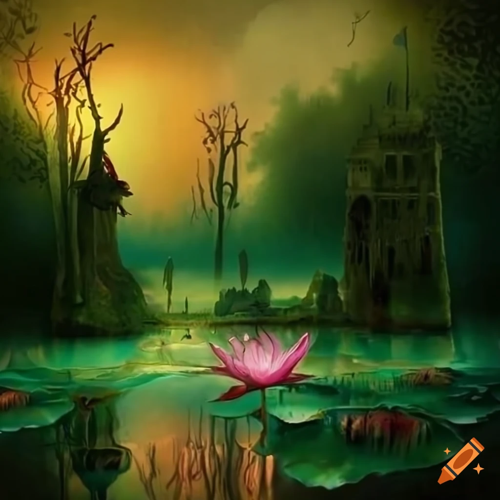 Marais brume castel surréaliste nénufars exotic and surreal floral