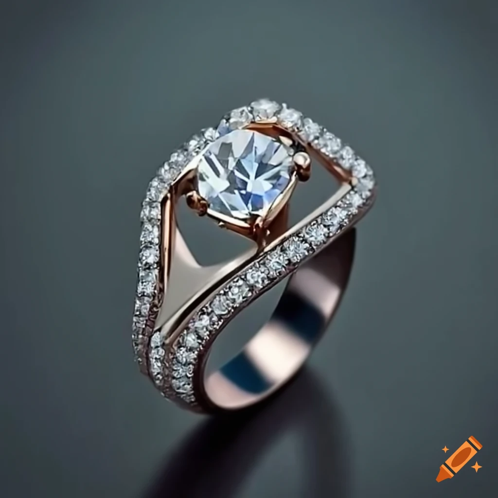 Chevron Wedding Ring Set with Diamonds and Shiny Finish in Yellow Gold |  KLENOTA