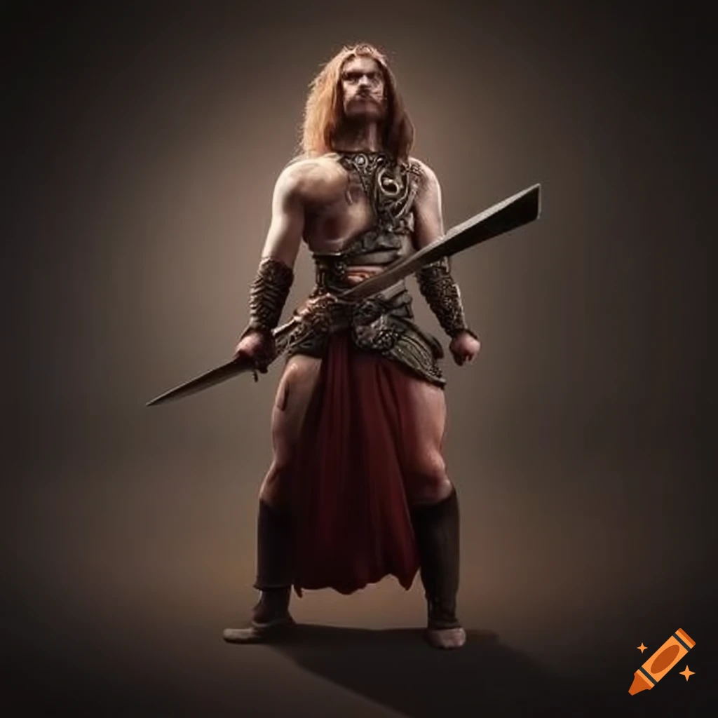 A fierce celtic warrior wielding a sword