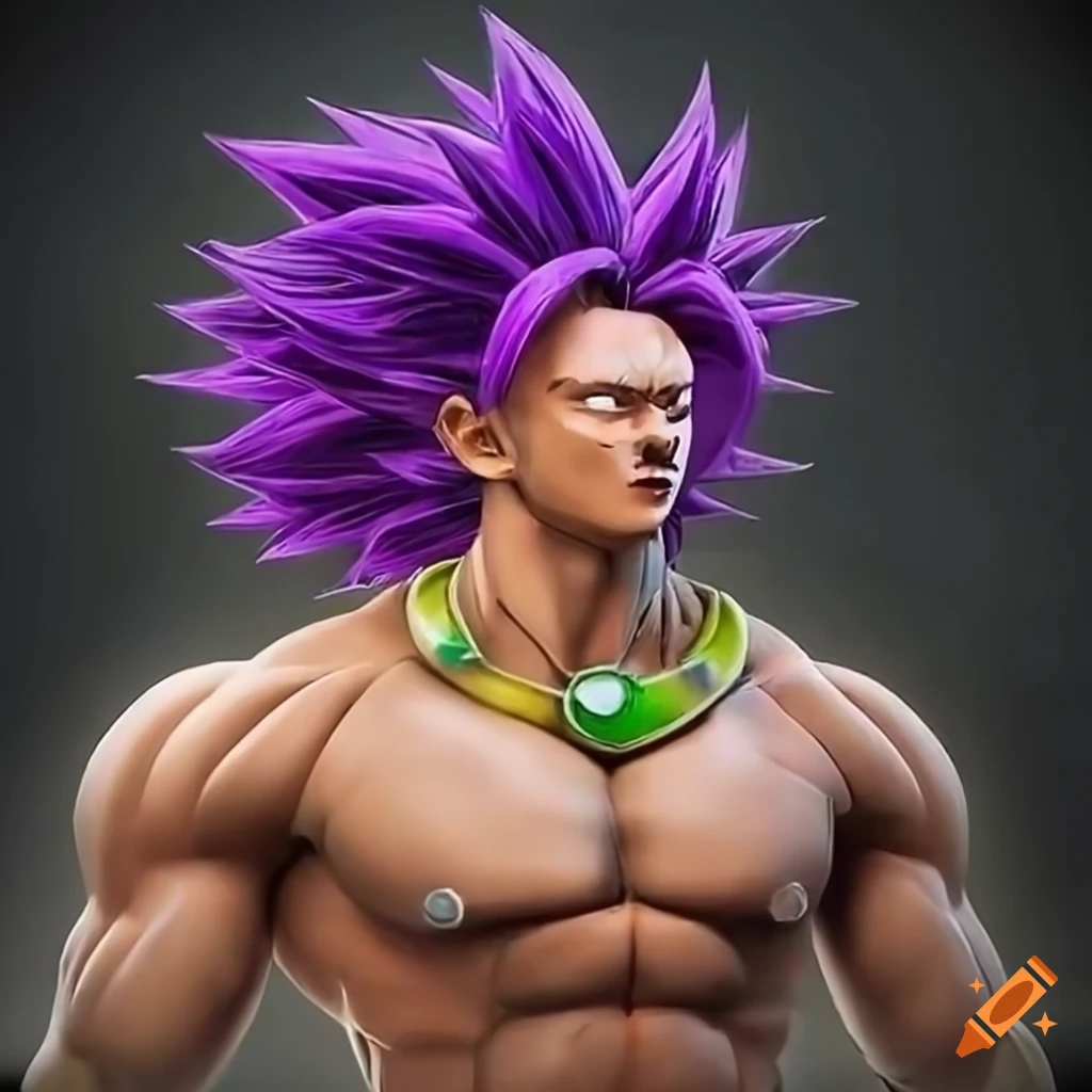 Broly realistic brave dragon ball super broly character with purple hair  designed by alex ross in 2019 on Craiyon