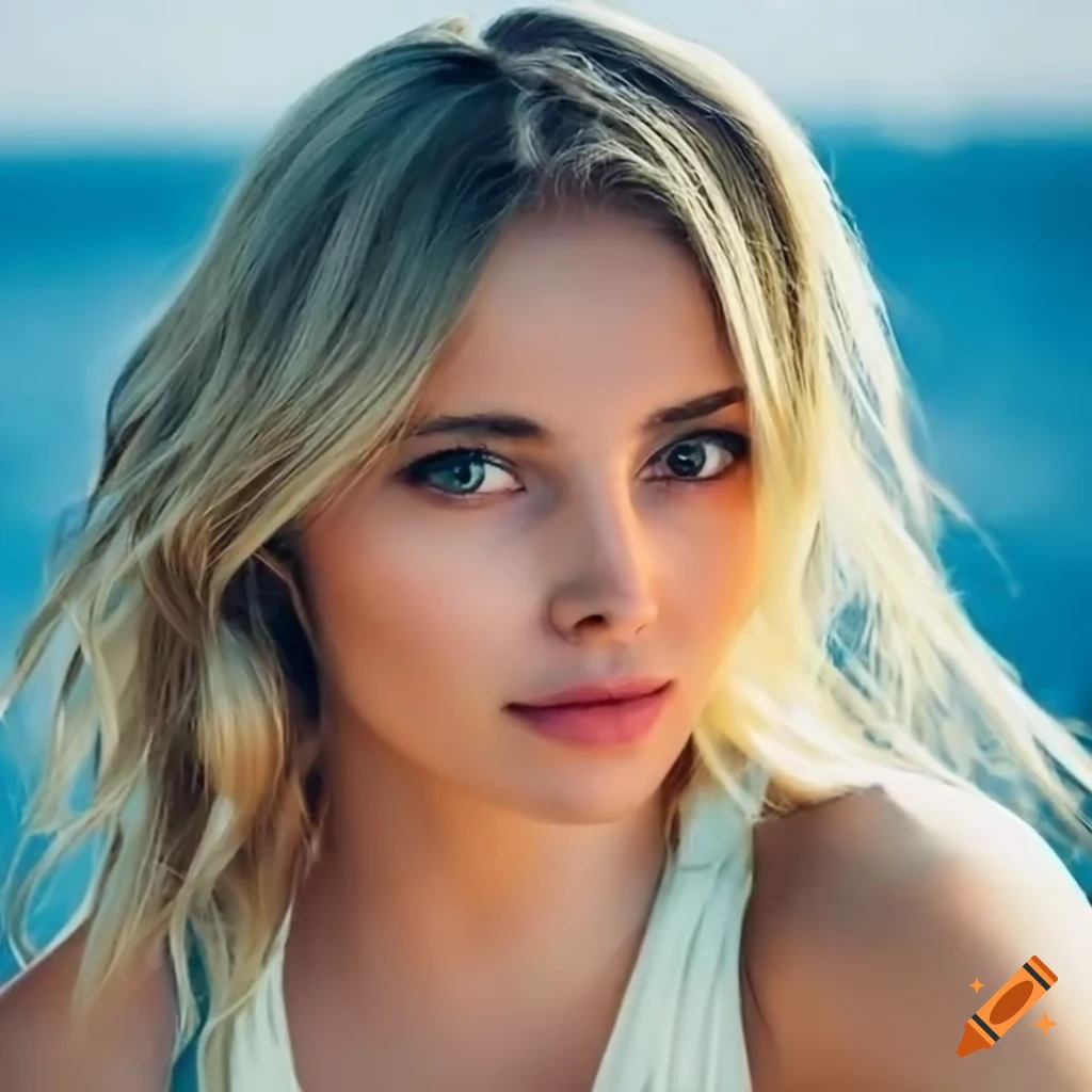 Beautiful young woman shoulder-length blonde hair on a boat