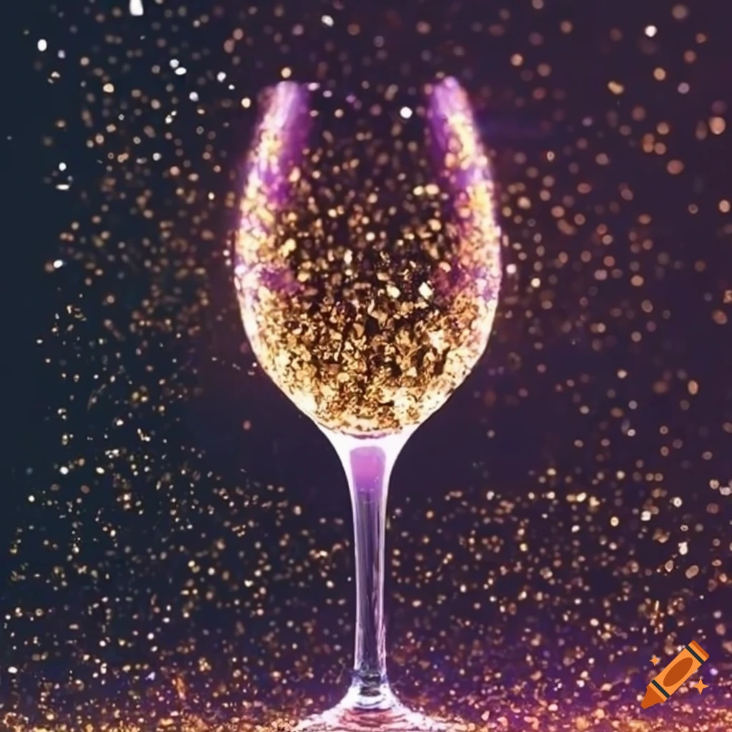 Glittering gold particles forming into an elegant small wine glass in at  the end of the particles on Craiyon