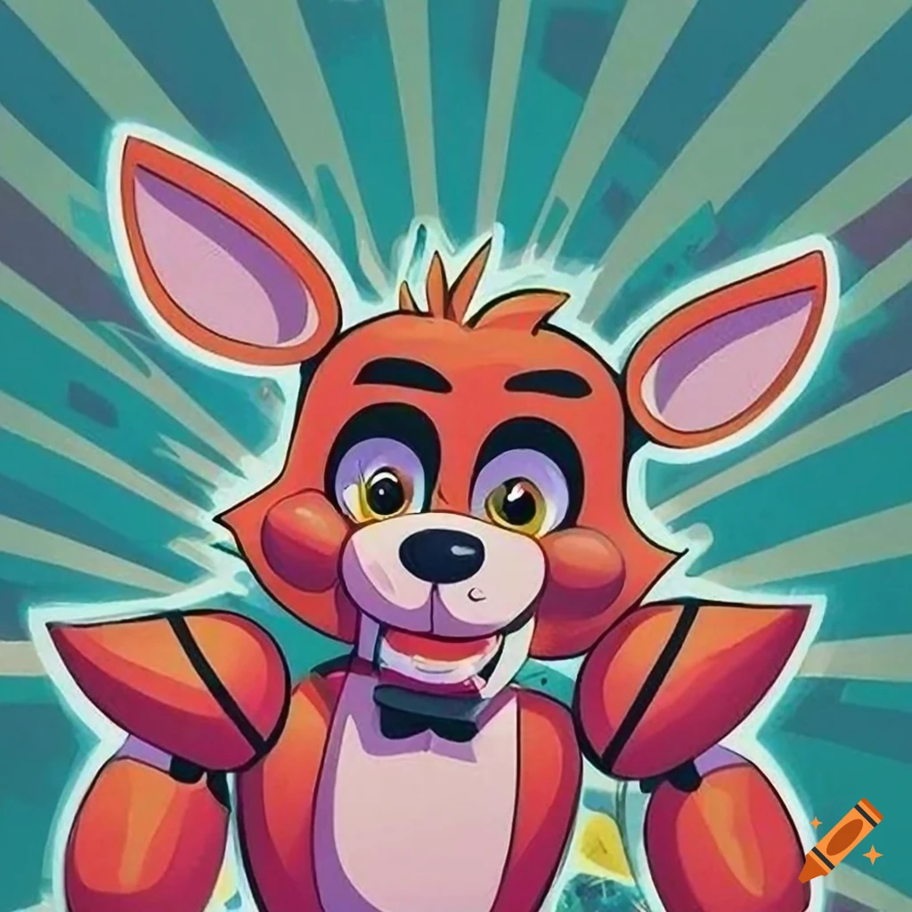 Digital, very vibrant, icon art, 2d, cartoon, anime, vintage 1980's  advertisement poster, up close floating head portrait of, fnaf, adorable  and chibi bonnie the bunny, smiling, centered in the middle, with a
