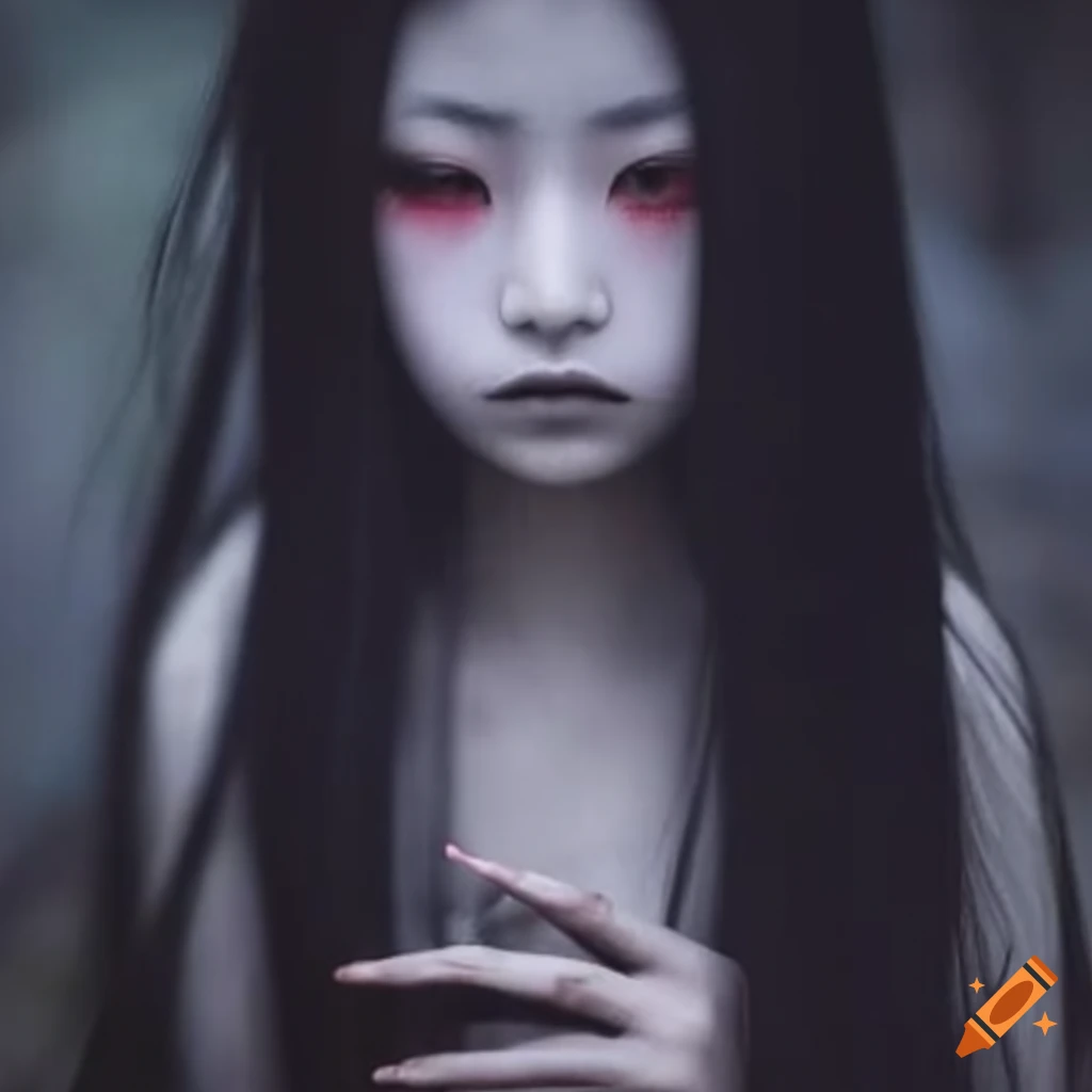 Yurei, beautiful japanese girl with long black hair, creepy dark aura ...
