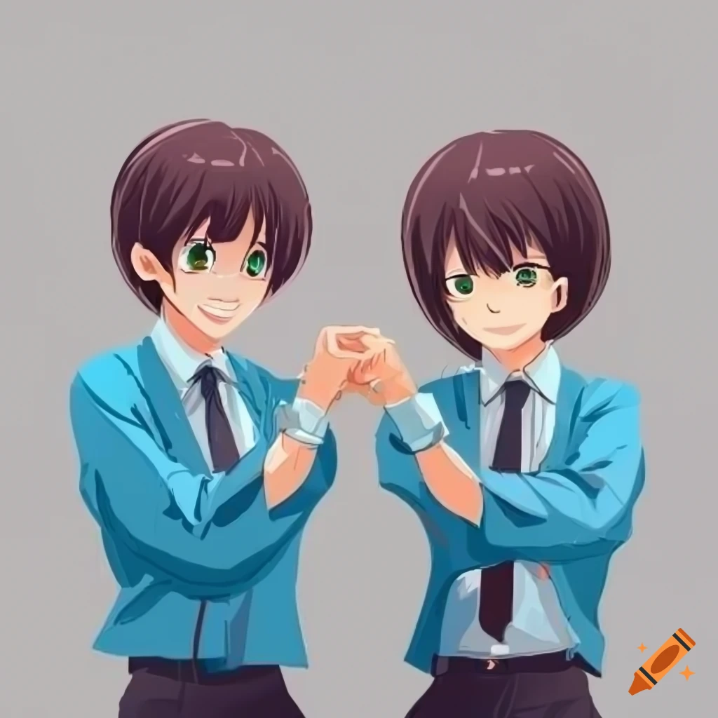 two best friends holding hands anime