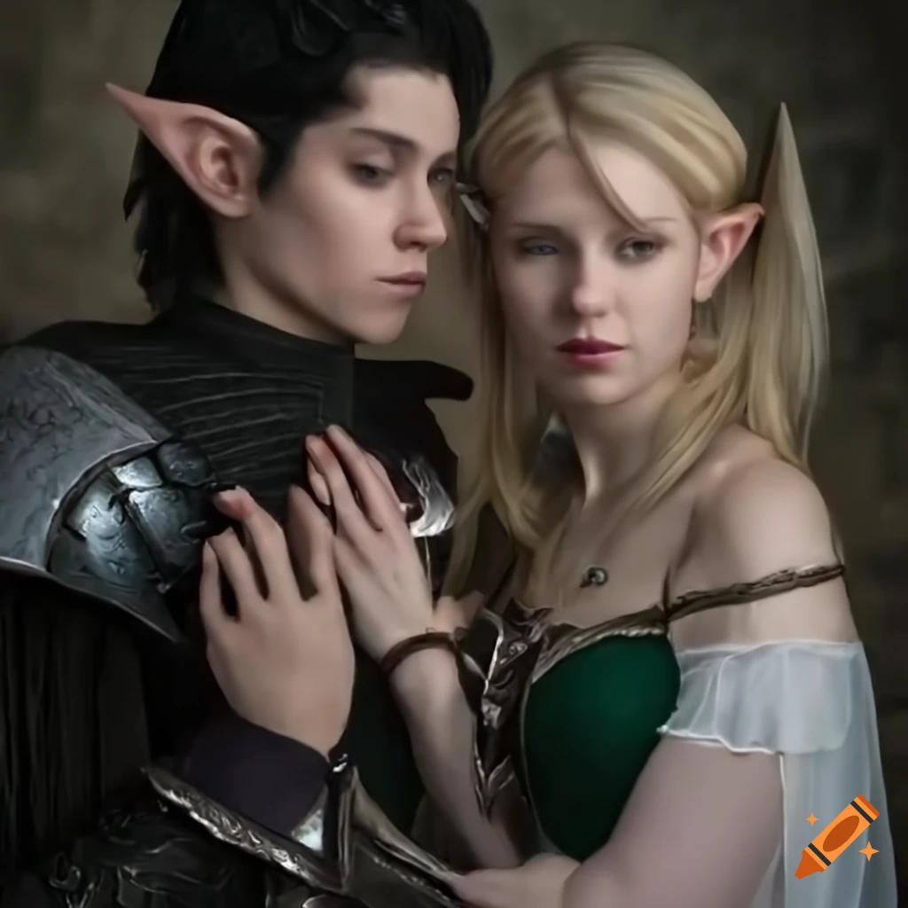 Two elves, a blackhaired male and a beautiful blonde elf. they are