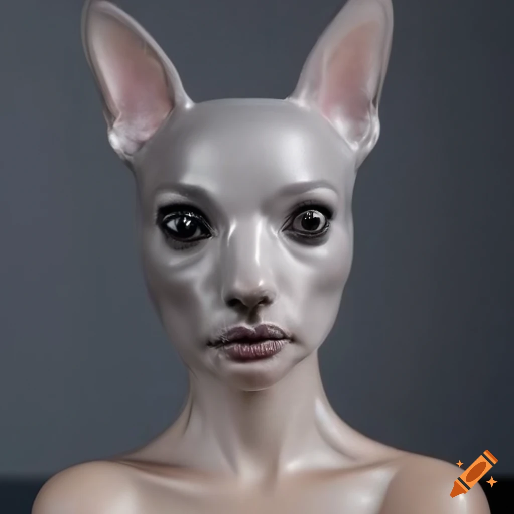 Dark grey transparent latex natalie portman face toy-terrier head on ...