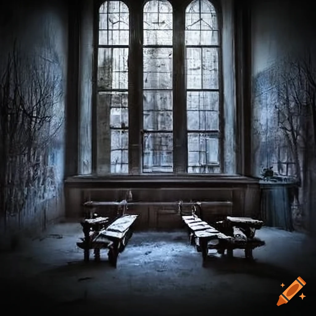 haunted school on a dark and dreary day