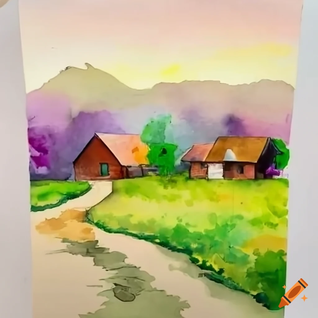 How to Draw Easy Village Scenery | Drawing Scenery | Step by Step with Oil  Pastel Colours. - YouTube