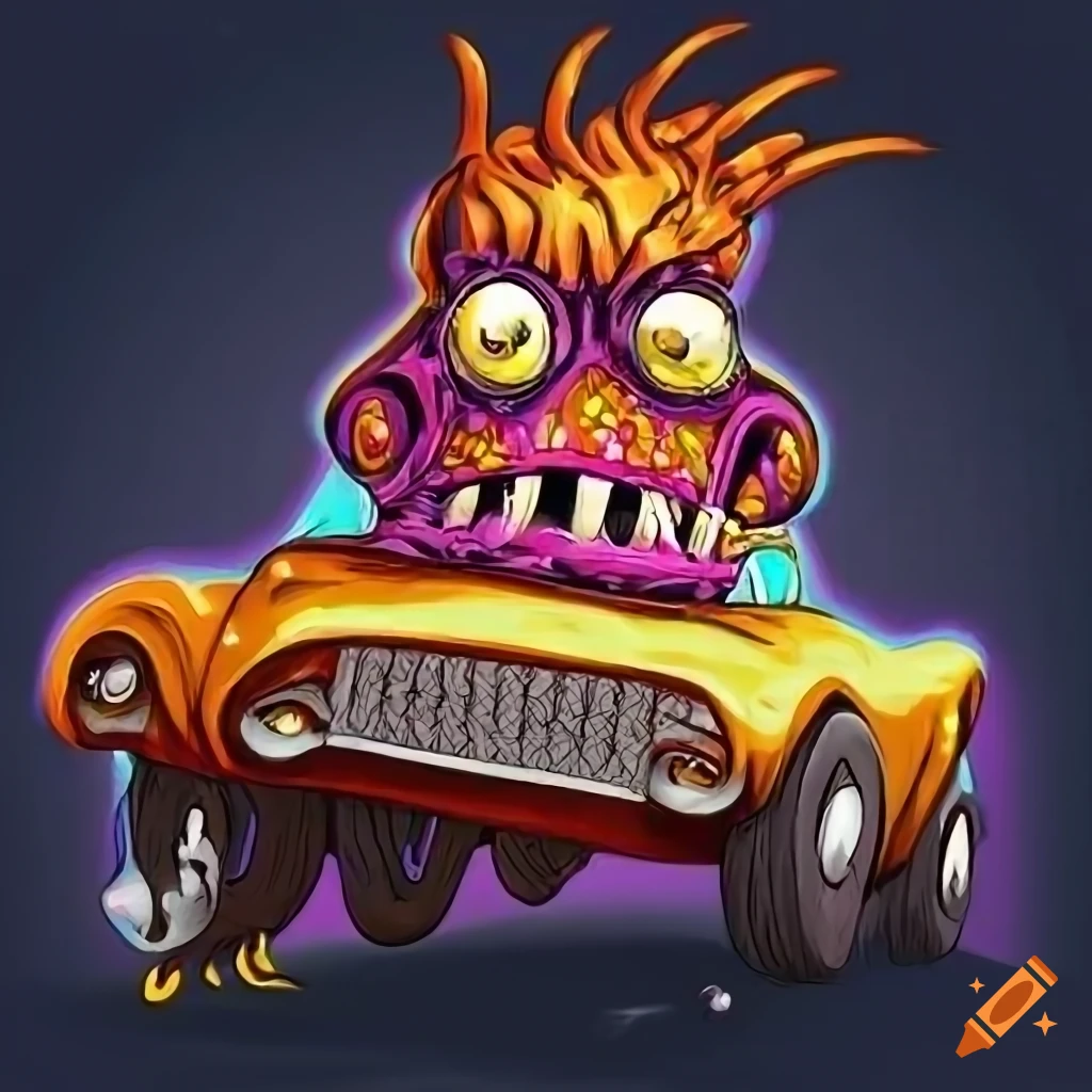Hotrod car with a weird monster driving it | digital art , high ...