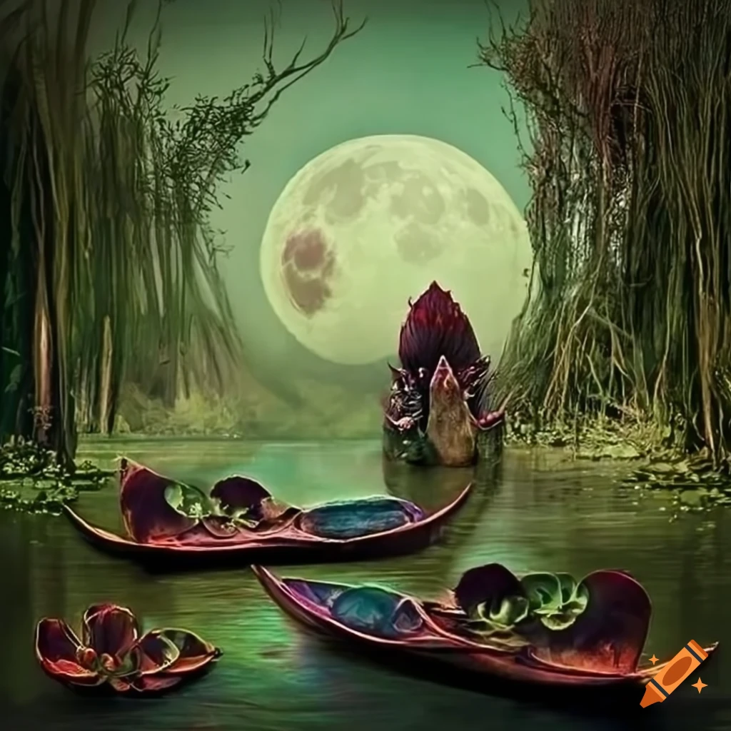 Marais lune brume castel surréaliste nénufars exotic and surreal floral