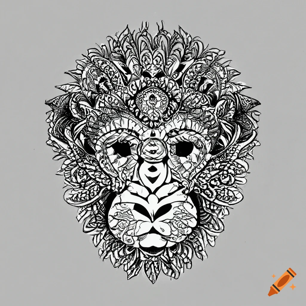 Coloring page for adults, mandala, monkey image (barbara brown's titi) ,  white background, clean line art, fine line art--hd--ar 2:3 on Craiyon