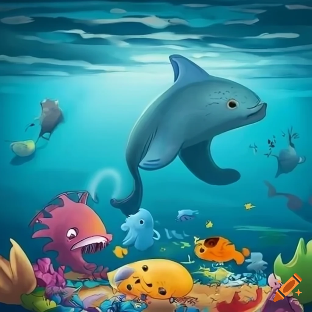 Dibujo infantil del mar con animales marinos on Craiyon