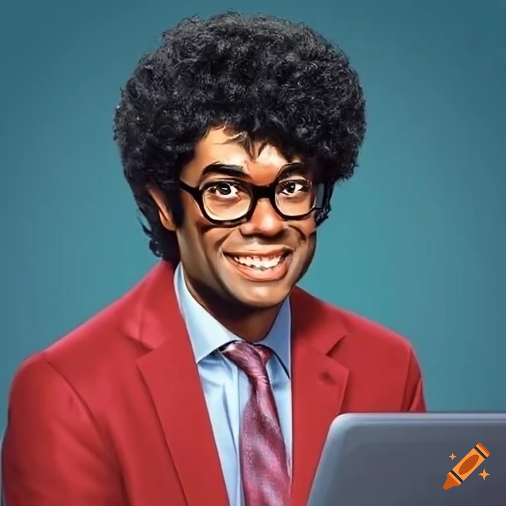 Richard Ayoade As Maurice Moss From The Tv Series It Crowd With A Laptop 