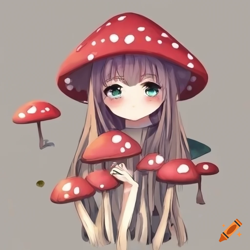 Anime girl in a magical mushroom forest on Craiyon