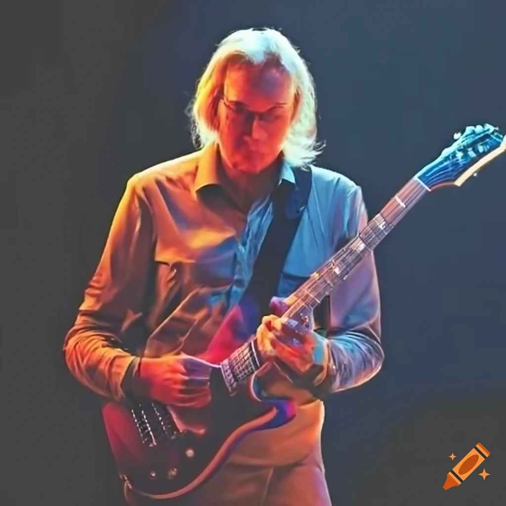 Joe walsh playing a guitar backlit