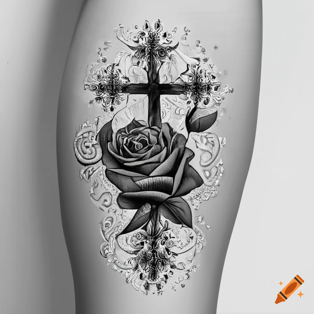 tattoo drawings of crosses with roses