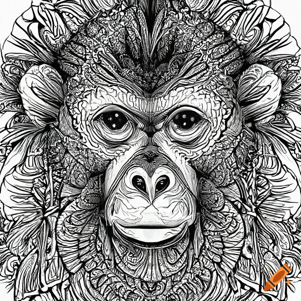 Coloring page for adults, mandala, monkey image (Gray snub-nosed