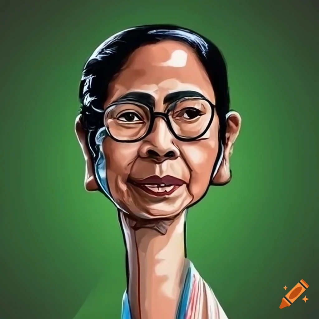 Caricature of mamta banerjee with a bobblehead on Craiyon