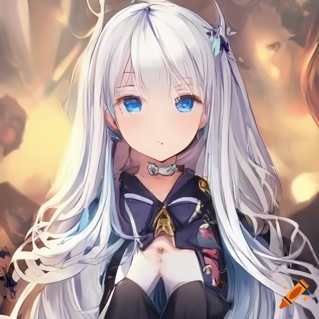 Anime character with white hair and blue eyes