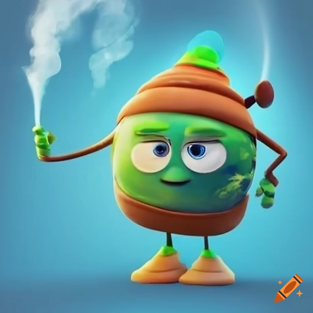 Warming earth character with vapor steaming up, in pixar style