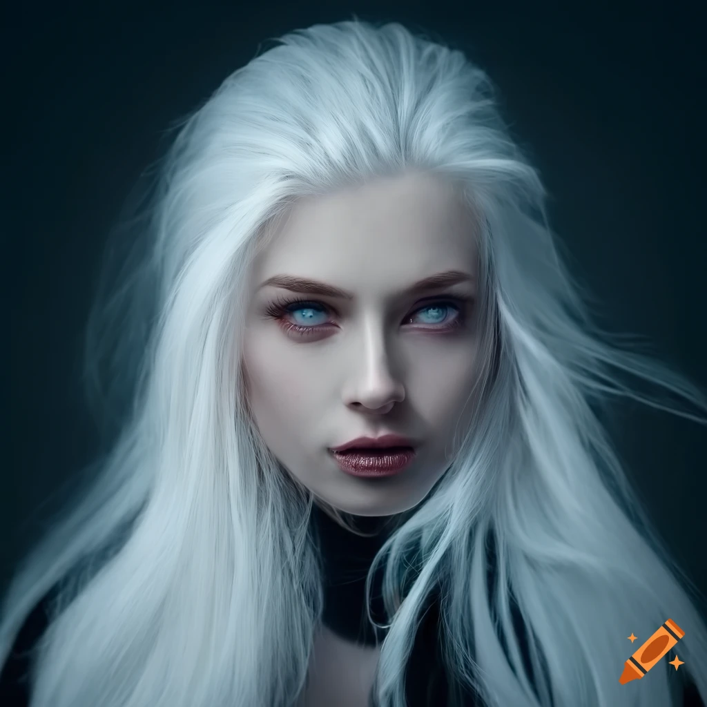 High res photo, woman, long white hair, white jacket, black pants, hd