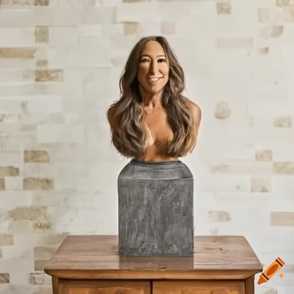 Long haired joanna gaines head on a pedestal on Craiyon