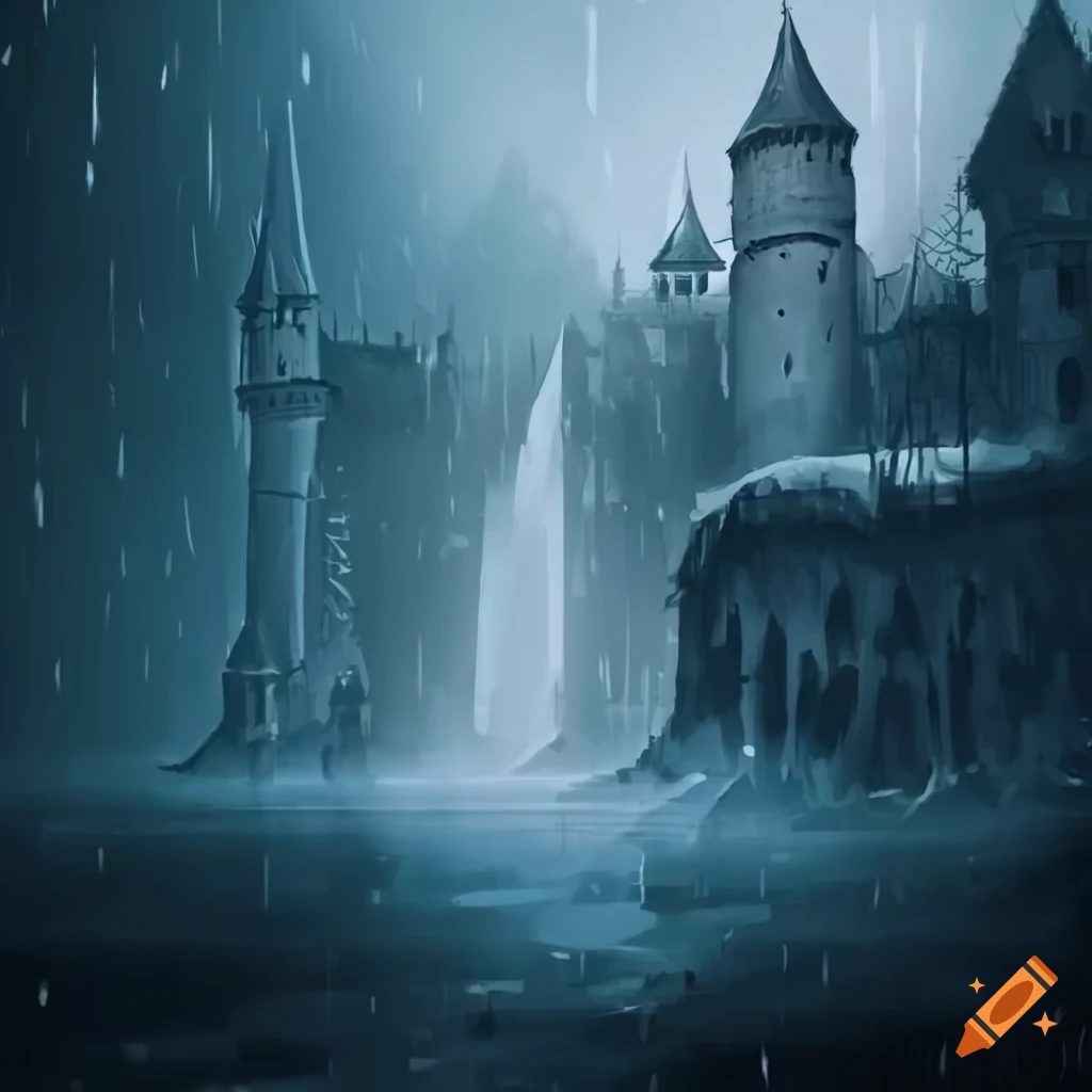 A castle in the rain on Craiyon