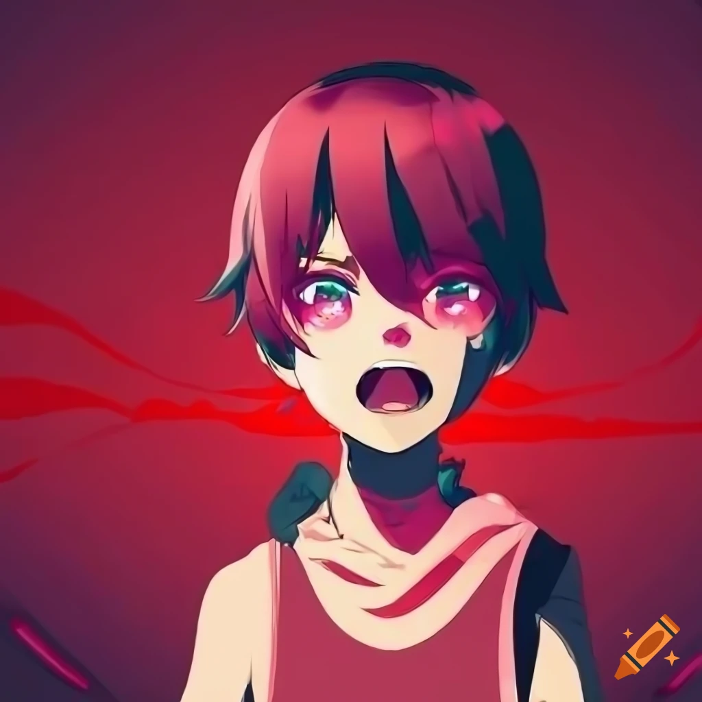 An anime inspired gamer avatar with a dynamic red background