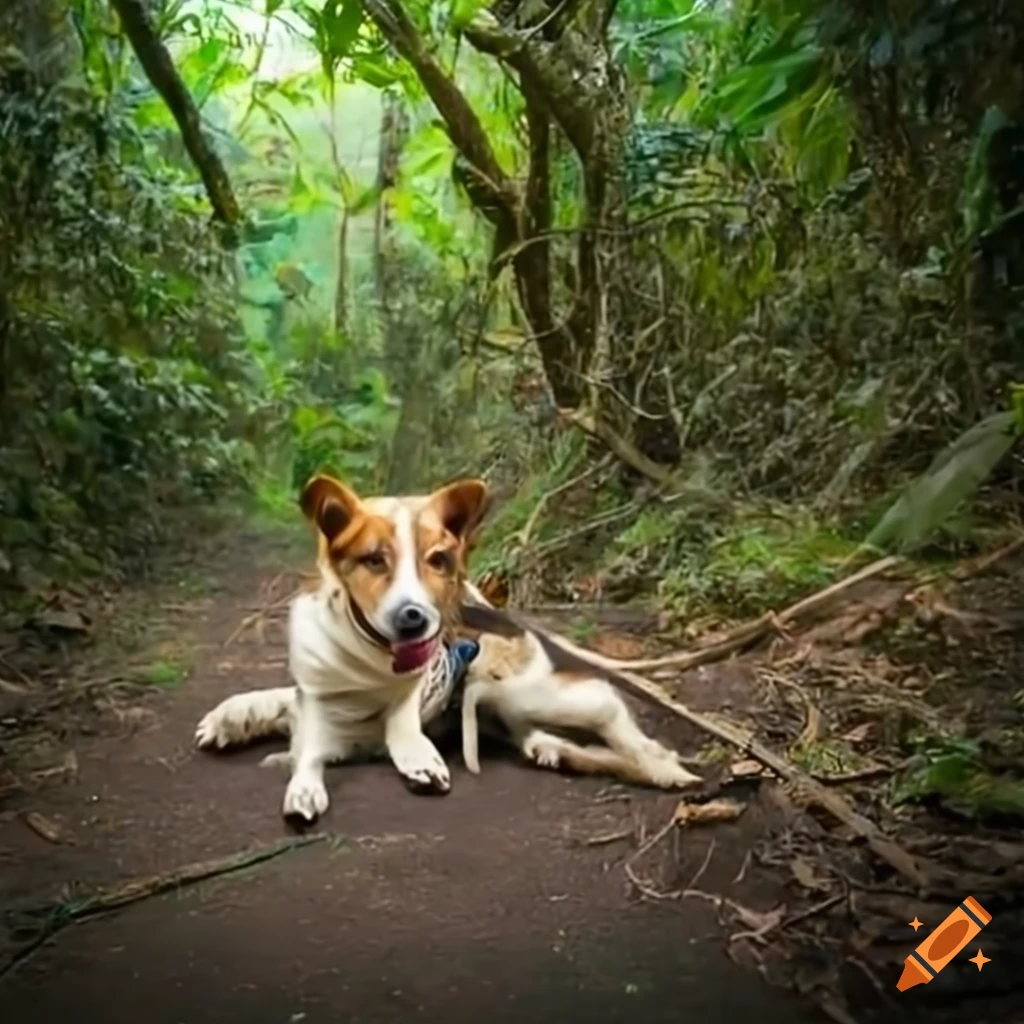 A dog tobogganing in the jungle on Craiyon