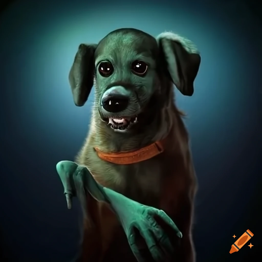 Dog Alean A dog with alien hands and a long tail