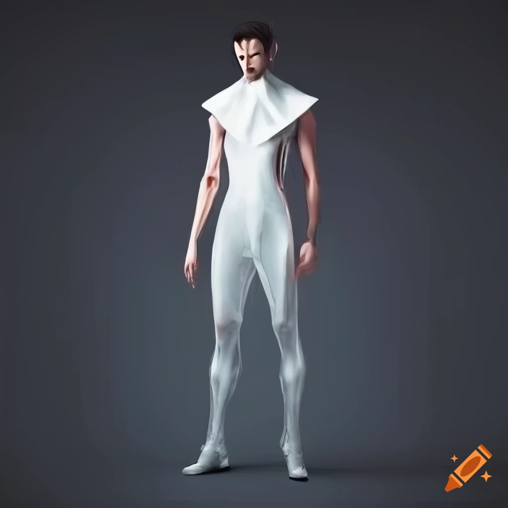 Concept art of man in a fashionable futuristic white jumpsuit