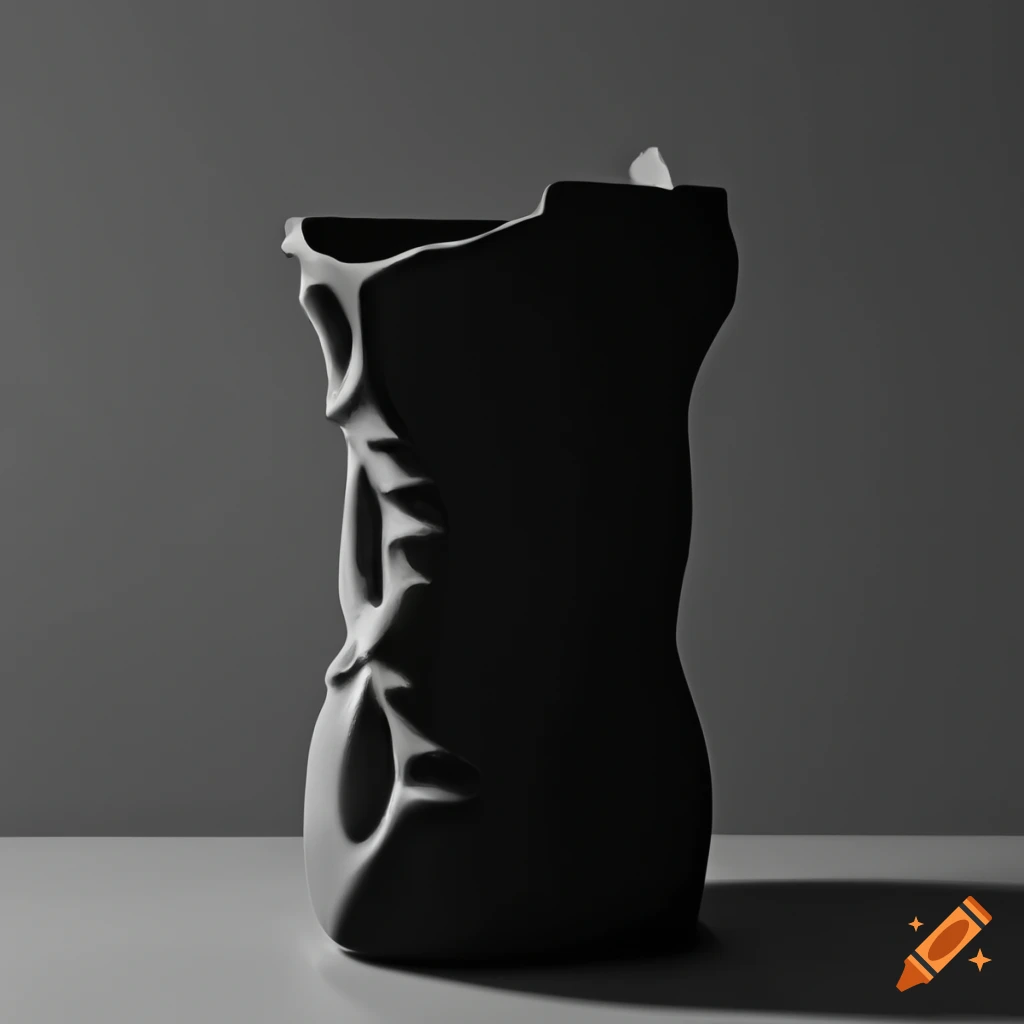 A vase black 3d printed high definition in the style of philip guston