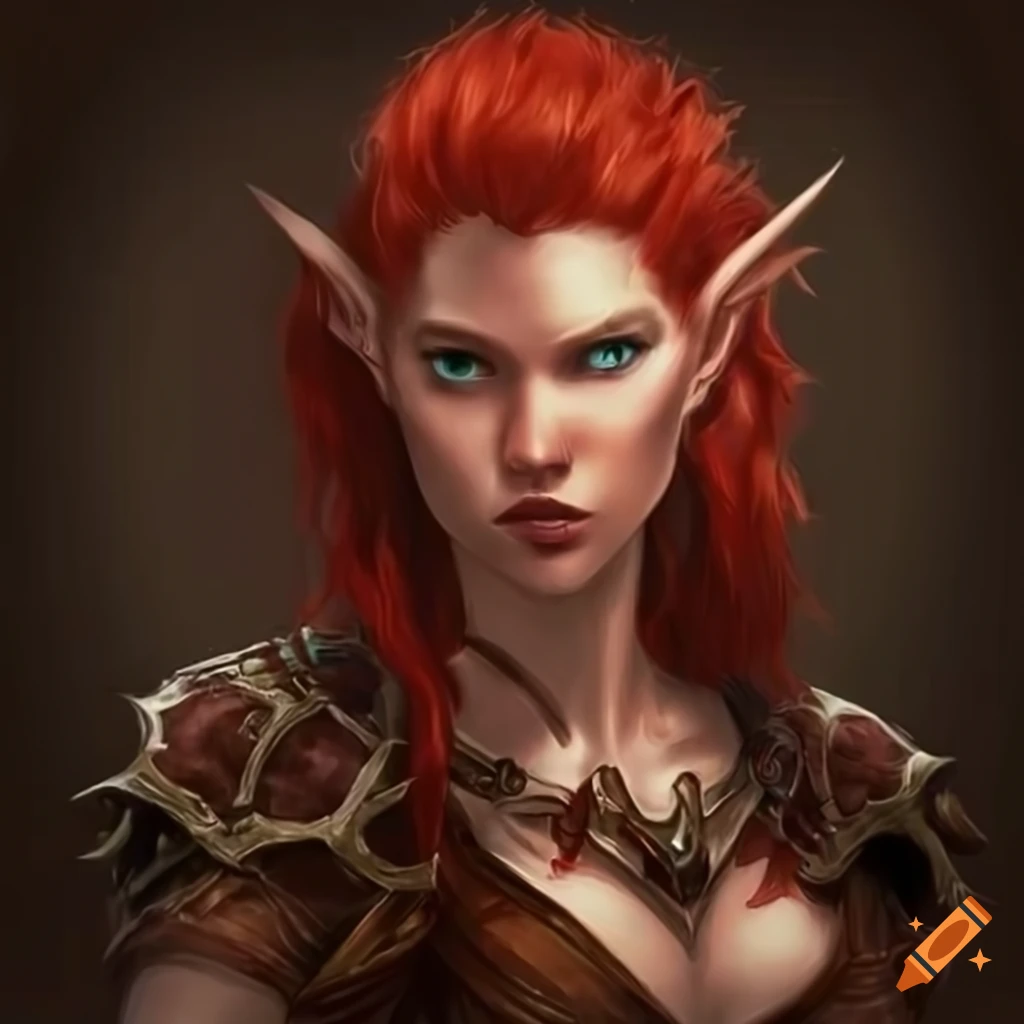 Fantasy warrior elf with red hair and red tribal marks