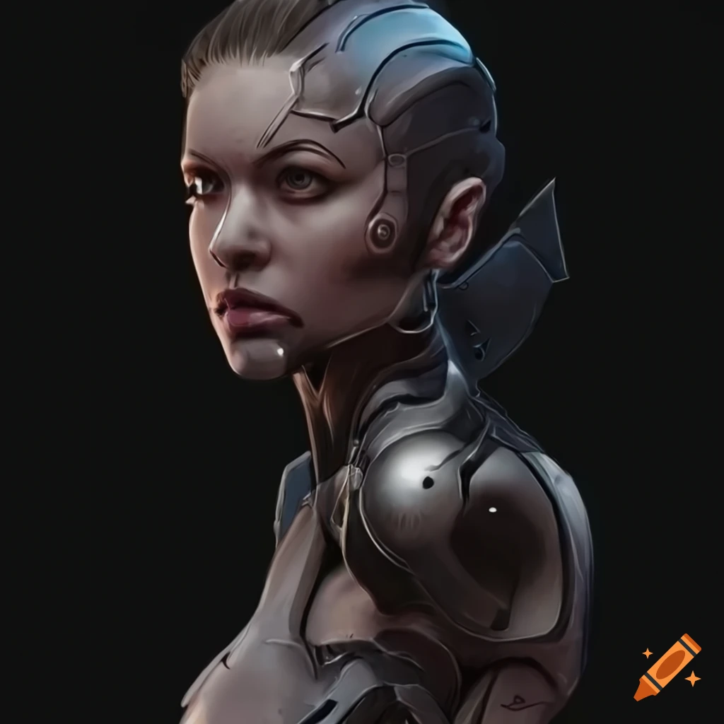 Bionic sci fi female armoured guardian with cropped hair, with ...