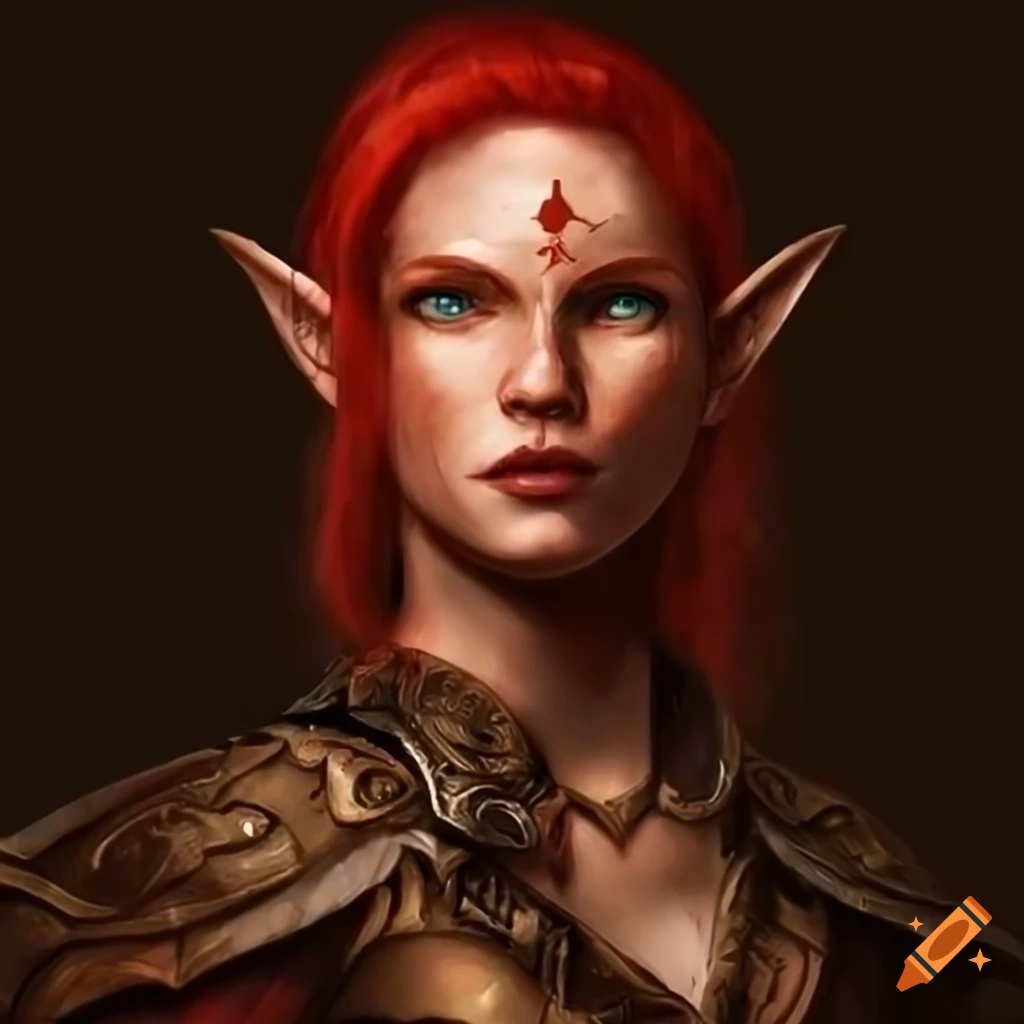 Fantasy warrior elf with red hair and red tribal marks