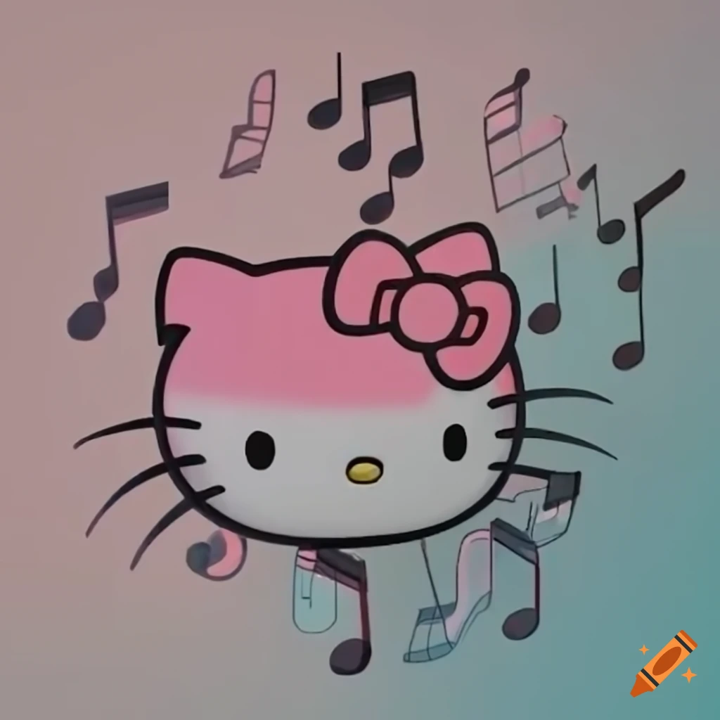 アート・デザイン・音楽 Hello Kitty, Hello Art! 2d 4k hello kitty with music notes floating around her head on Craiyon