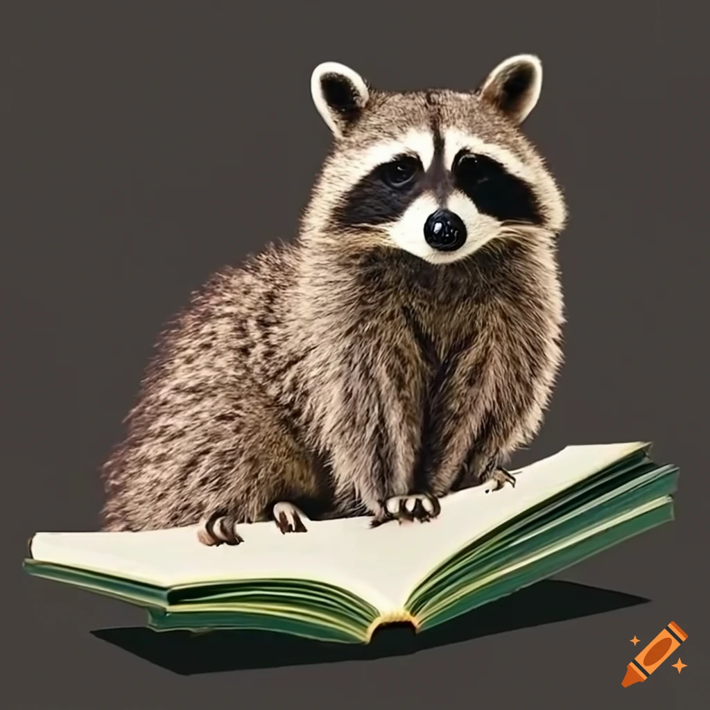 Raccoon reading books